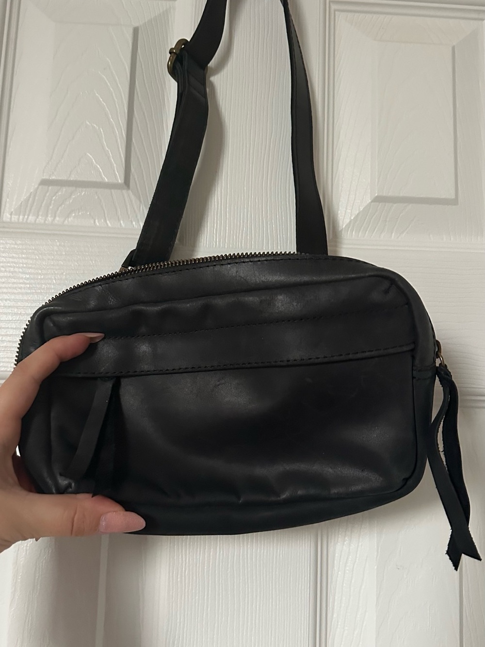 Able Black Leather Bum Bag with Gold Hardware
